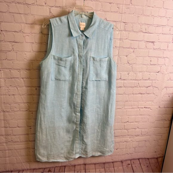 Chico's pastel blue button down layered 100% linen top size "1" SM/MED - Picture 5 of 11